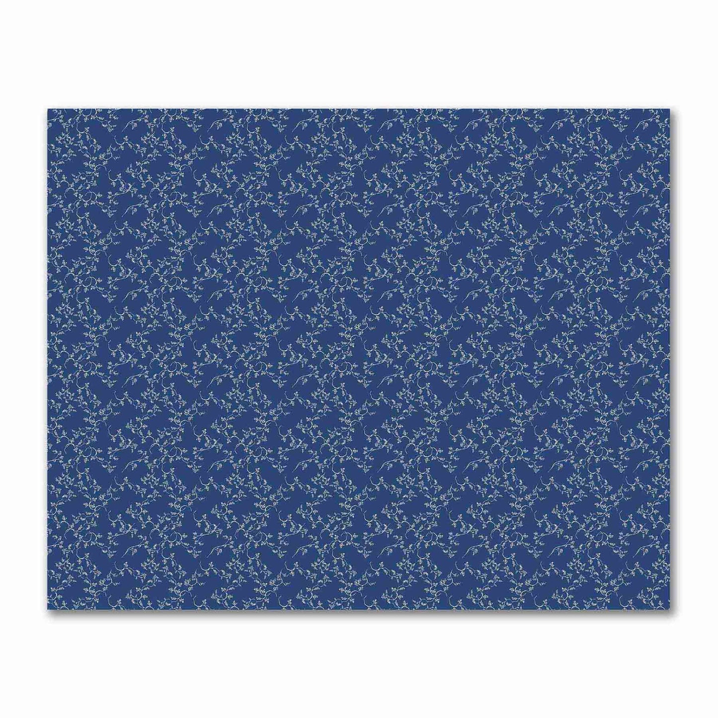 Royal Blue Cotton Sateen Fabric with Pale Cream Vine Print | FACS-1293-182