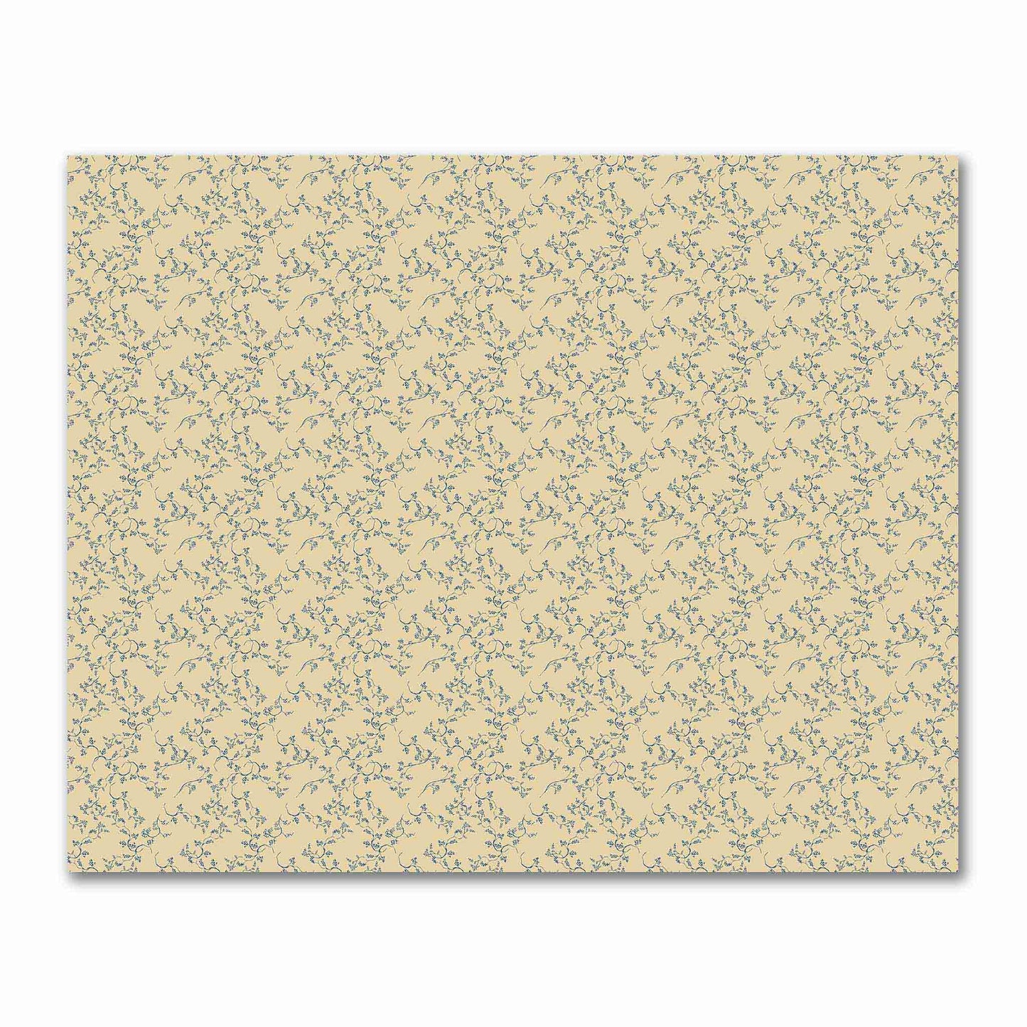 Tan Cotton Sateen Fabric with Royal Blue Hand-painted Vine Print | FACS-1294-181