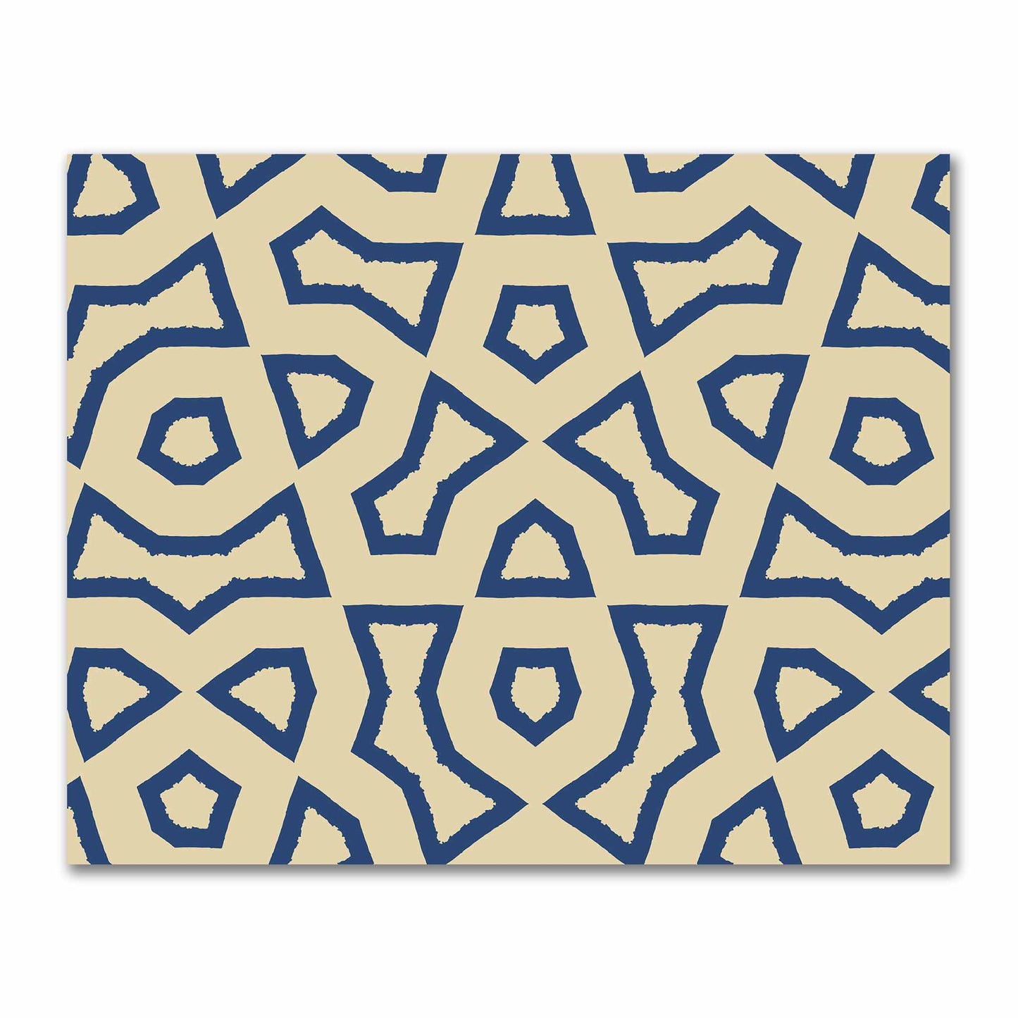 Tan Cotton Sateen Fabric with Bold Royal Blue Graphic | FACS-1294-391