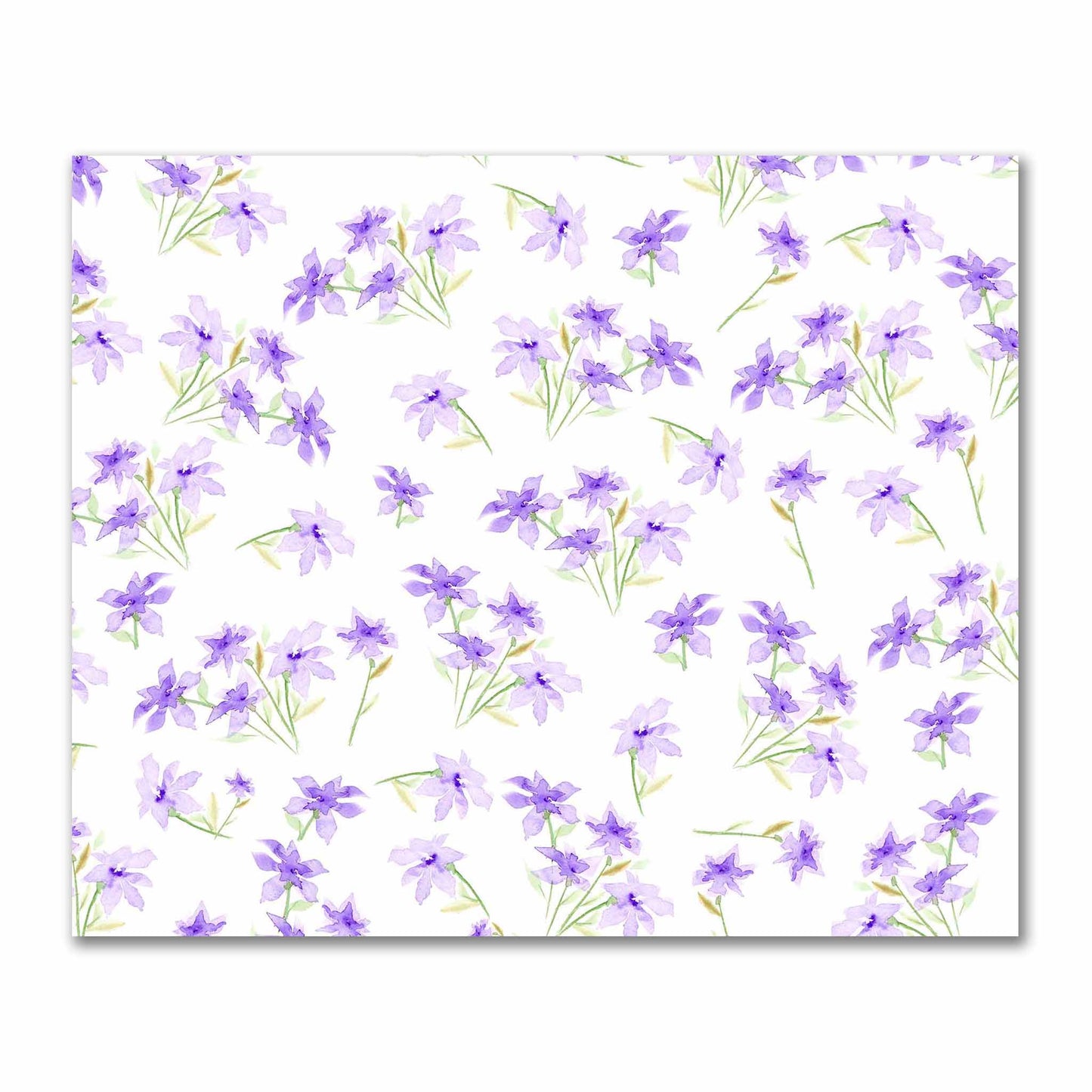 Cotton Sateen Fabric with Hand-painted Purple Watercolor Floral Print, FACS-1324