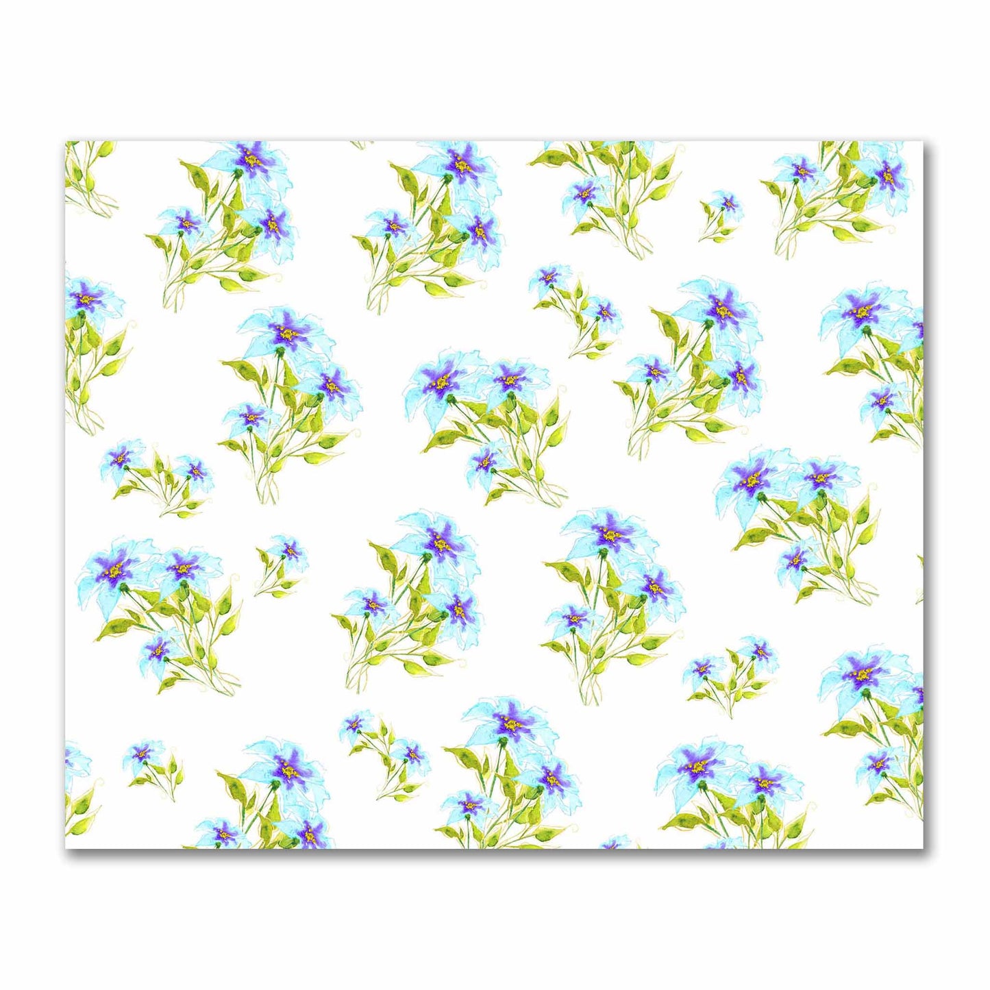 Cotton Sateen Fabric with Hand-painted Blue Watercolor Floral Print, FACS-1374