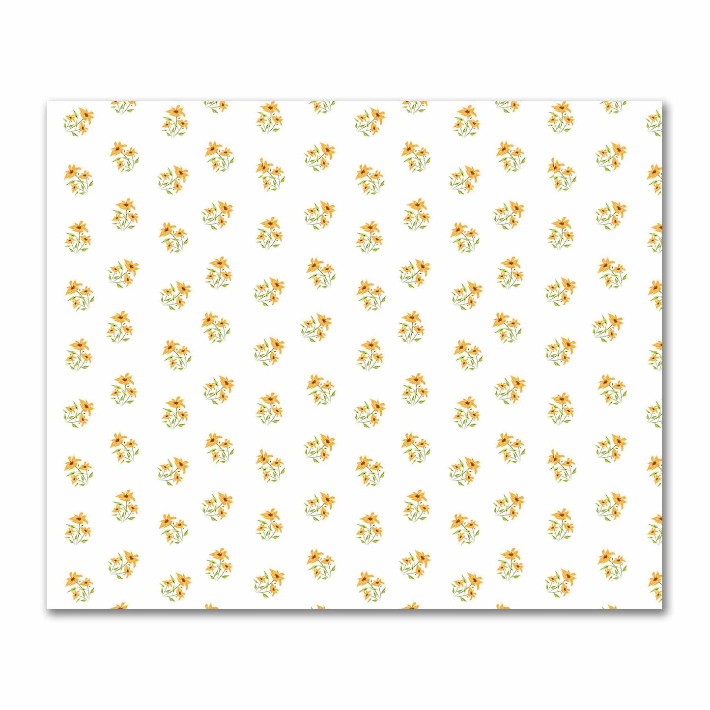 Cotton Sateen Fabric with Hand-painted Yellow-Orange Watercolor Floral Pattern Print, FACS-1395