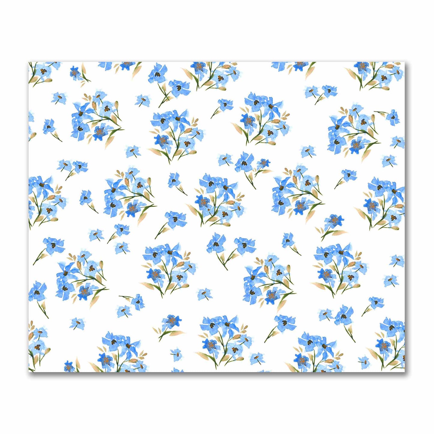 Cotton Sateen Fabric with Hand-painted Blue Watercolor Floral Print, FACS-1404