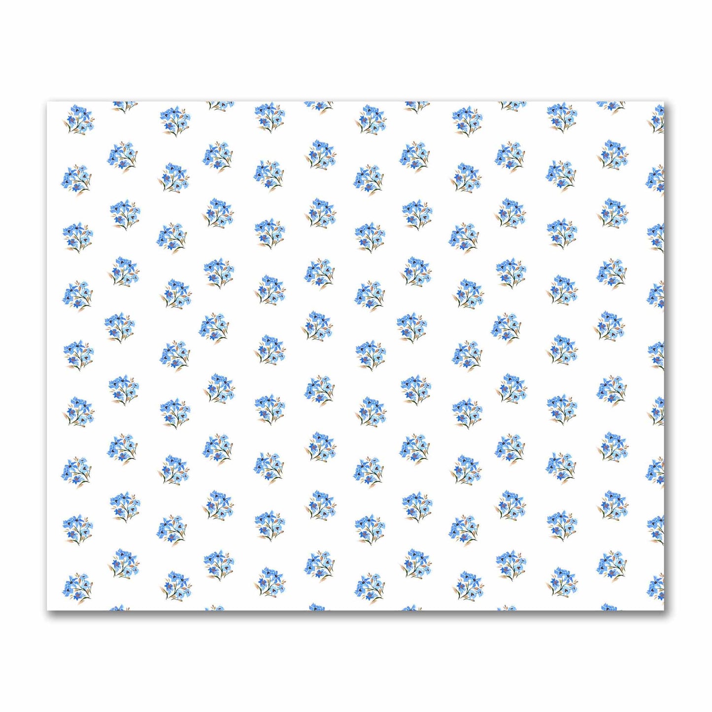 Cotton Sateen Fabric with Hand-painted Blue Watercolor Floral Pattern Print, FACS-1405