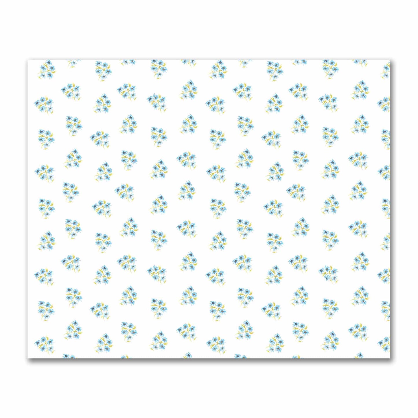 Cotton Sateen Fabric with Hand-painted Blue Watercolor Floral Pattern Print, FACS-1435