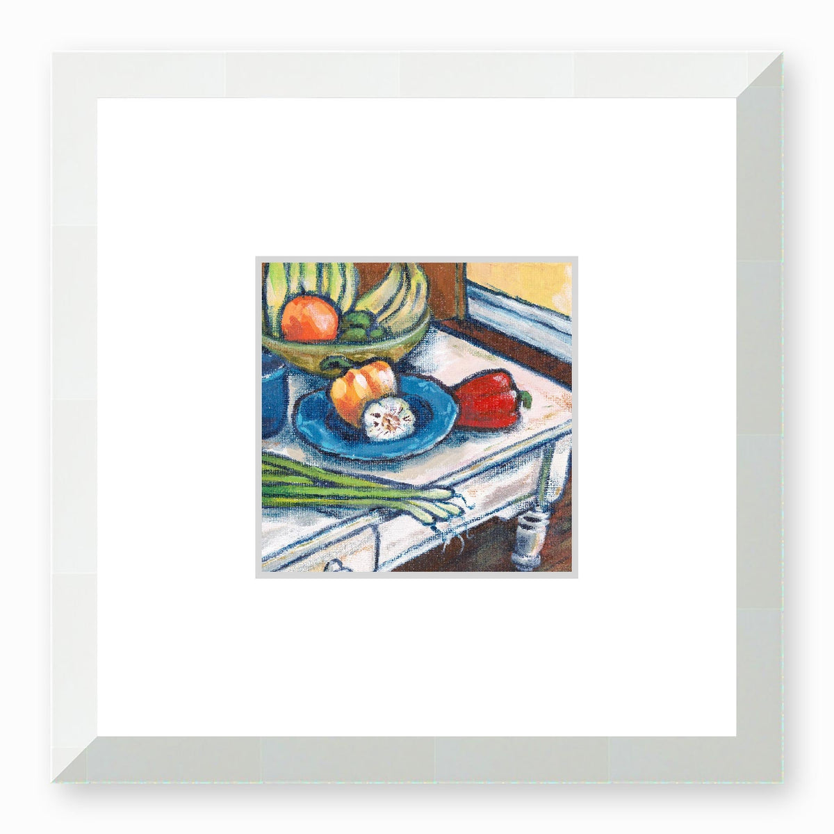 The Harvest Table Framed Fine Art Print with Faux Mat Board | 30 x 30 cm / 12 x 12 inches | White Frame