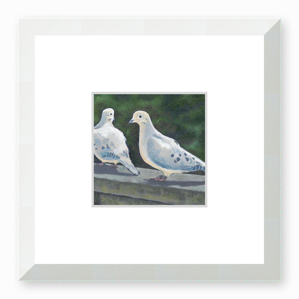 Mourning Doves Framed Fine Art Print with Faux Mat Board | 30 x 30 cm / 12 x 12 inches | White Frame