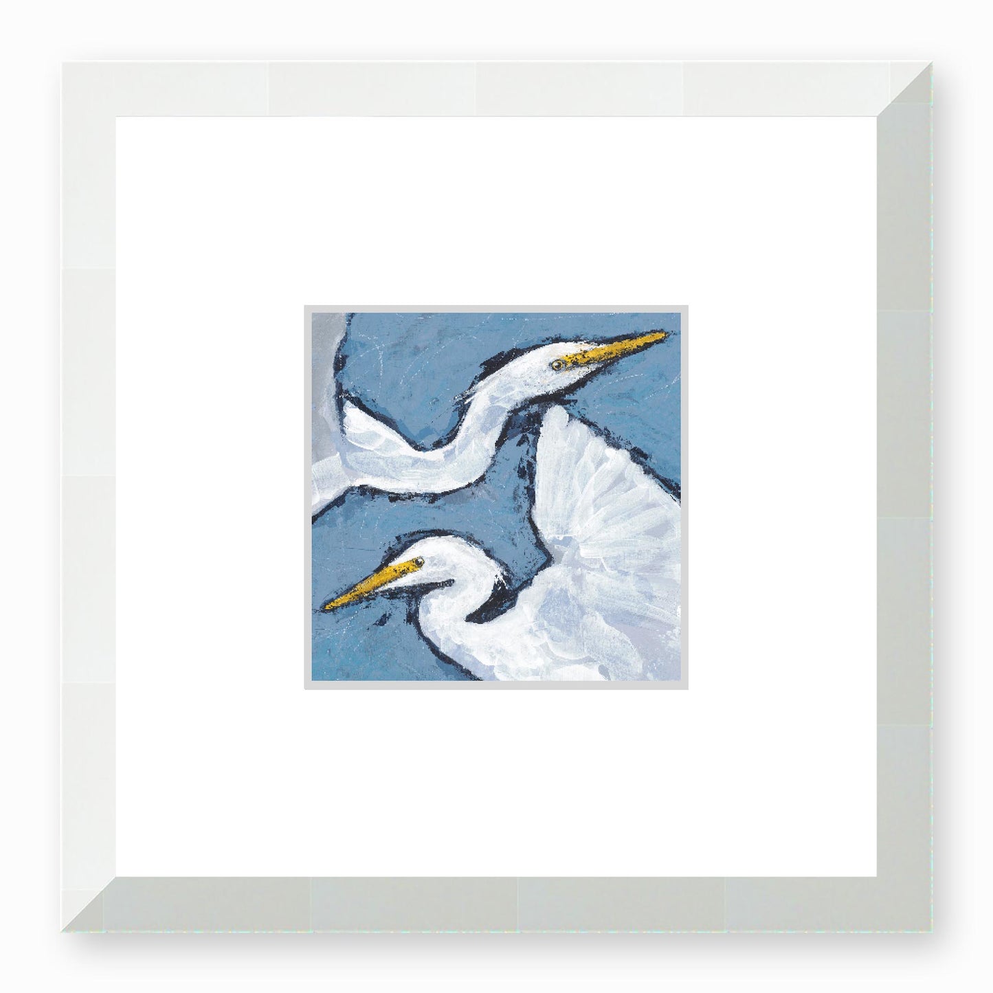Framed Fine Art Print, Faux Mat - 12x12 inches | Heron Pair in Acrylic, FMS-1020-002, Prints, Fine art, White Frame, 30 x 30 cm ,12 x 12 inches