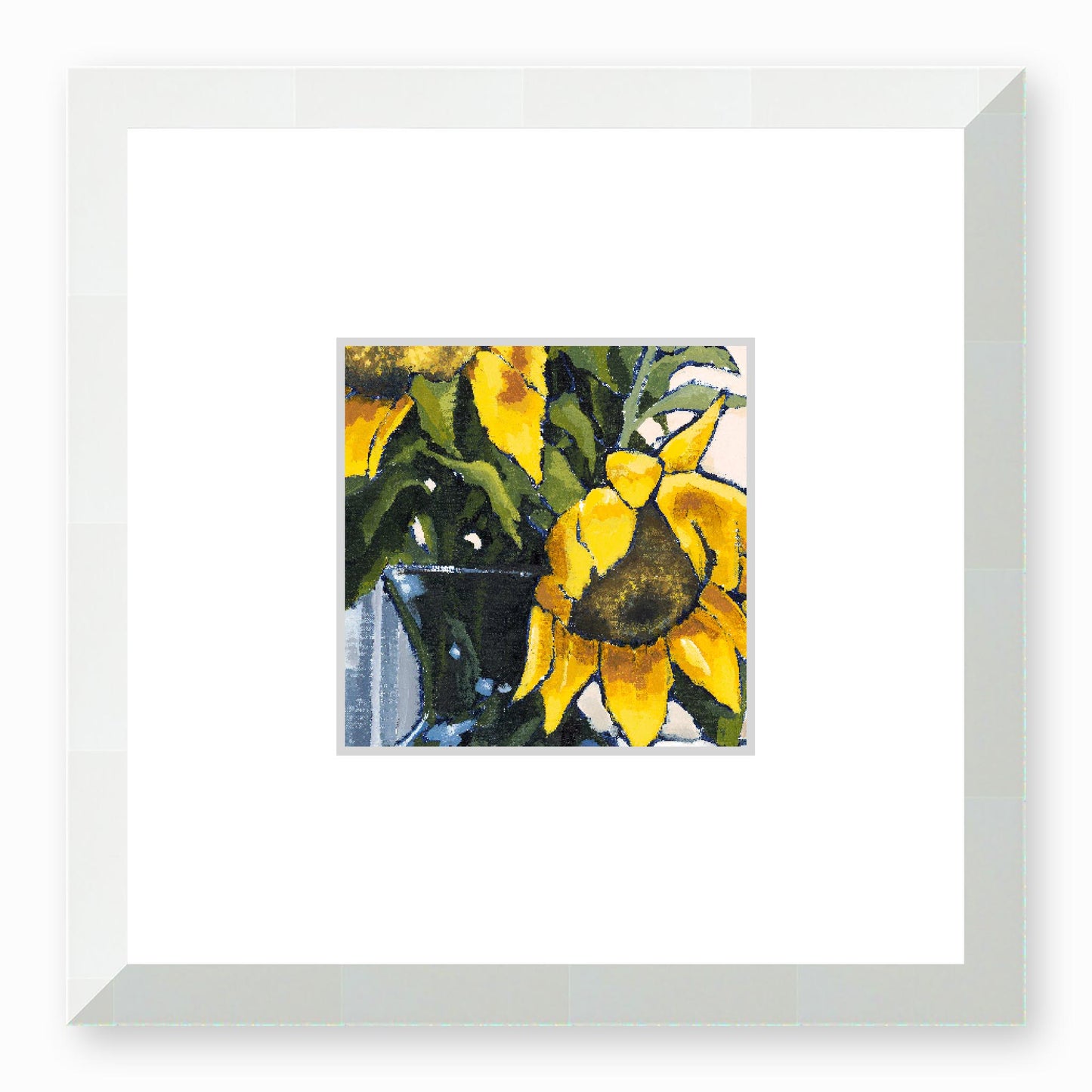 Framed Fine Art Print, Faux Mat - 12x12 inches | Sunflowers in Acrylic, FMS-1040-001, Prints, Fine art, White Frame, 30 x 30 cm ,12 x 12 inches