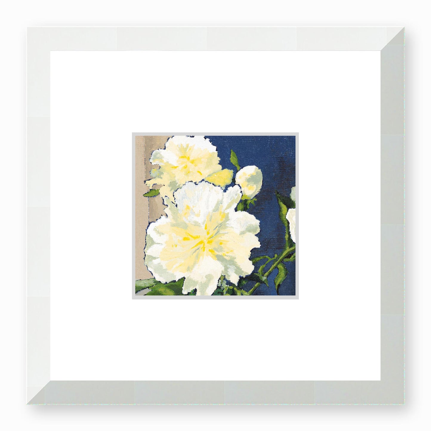 Framed Fine Art Print, Faux Mat - 12x12 inches | White Peonies in Acrylic, FMS-1050, Prints, Fine art, White Frame, 30 x 30 cm ,12 x 12 inches