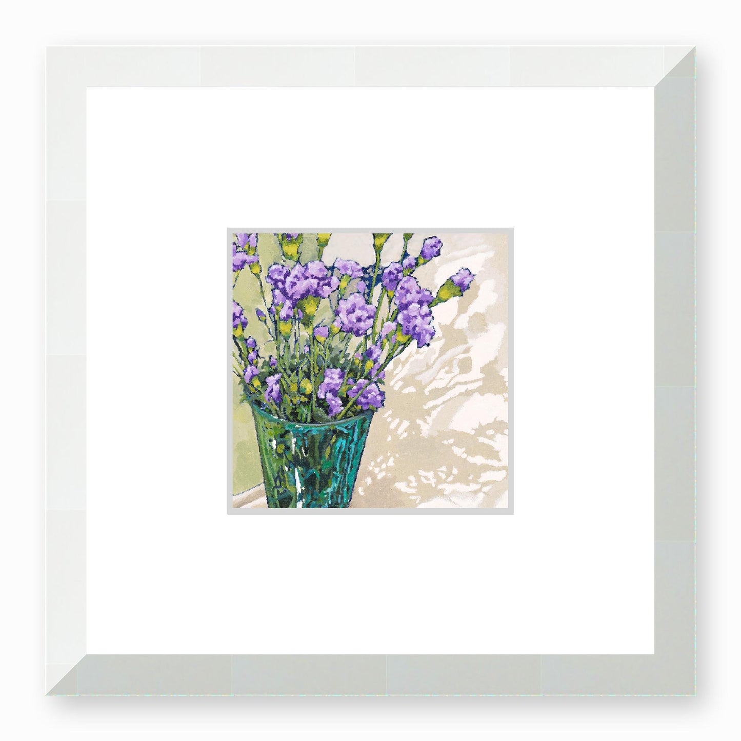 Framed Fine Art Print, Faux Mat - 12x12 inches | Mauve Carnations in Acrylic, FMS-1070-001, Prints, Fine art, White Frame, 30 x 30 cm ,12 x 12 inches