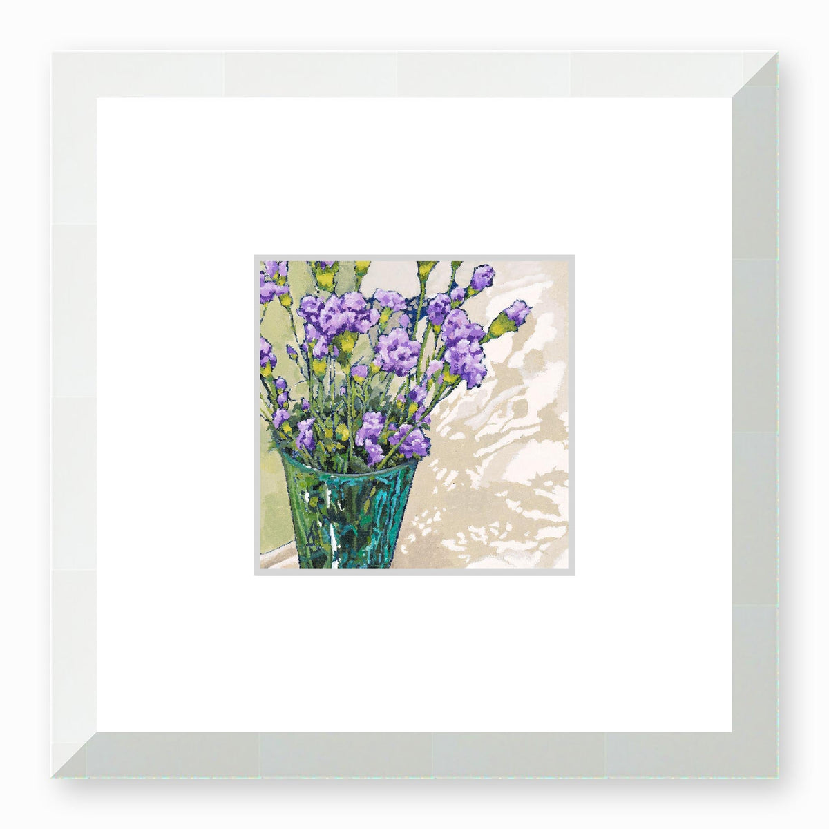 Mauve Carnations Framed Fine Art Print with Faux Mat Board | 30 x 30 cm / 12 x 12 inches | White Frame