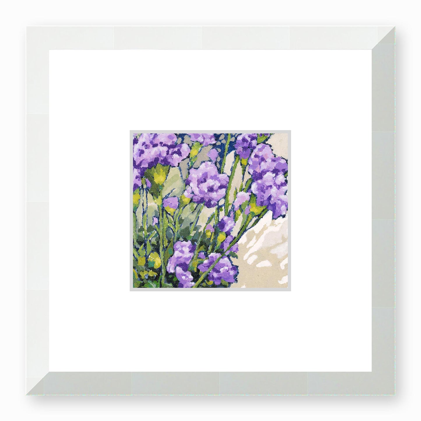 Framed Fine Art Print, Faux Mat - 12x12 inches | Mauve Carnations in Acrylic, FMS-1070-002, Prints, Fine art, White Frame, 30 x 30 cm ,12 x 12 inches