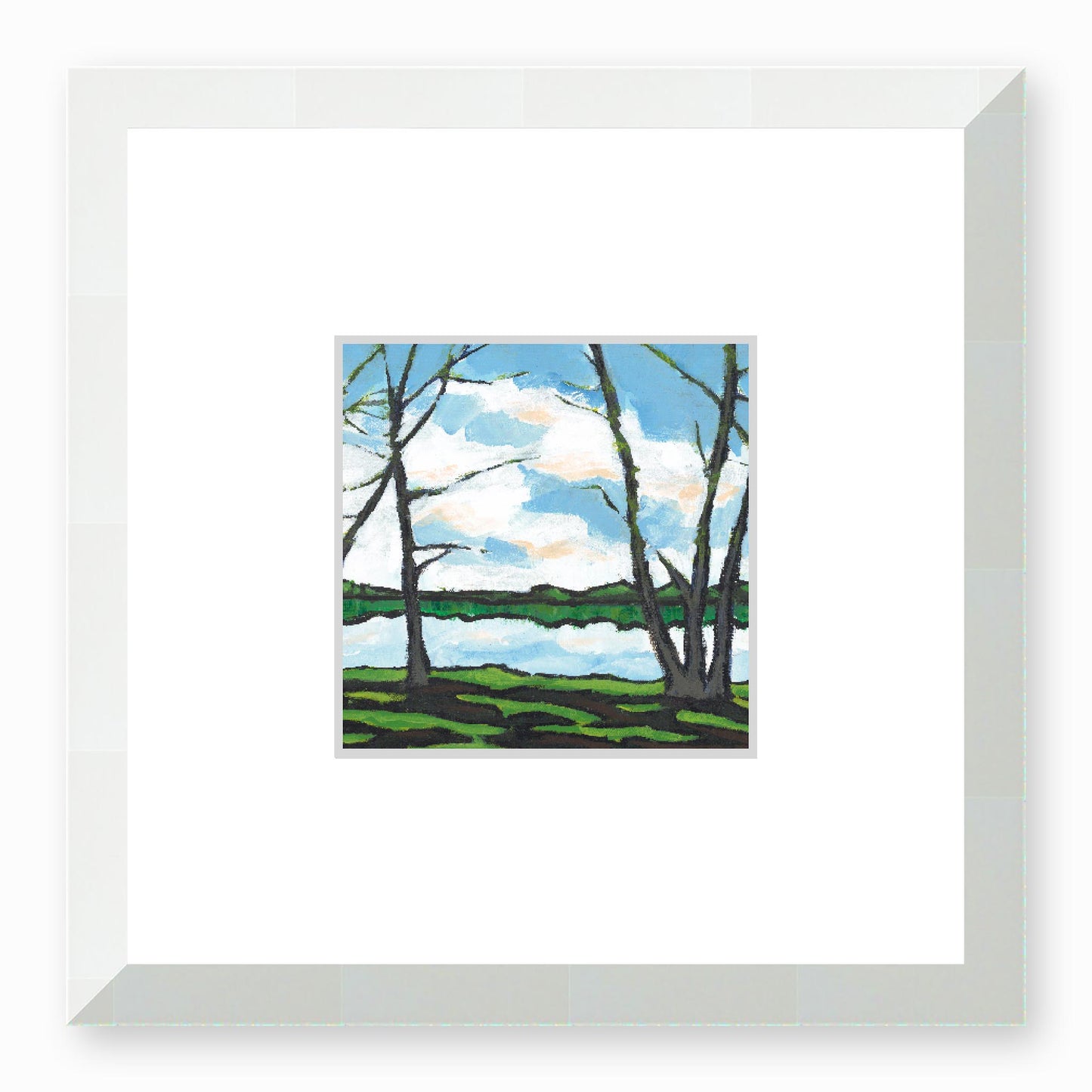 Framed Fine Art Print, Faux Mat - 12x12 inches | Lakeshore in Acrylic, FMS-1100, Prints, Fine art, White Frame, 30 x 30 cm ,12 x 12 inches