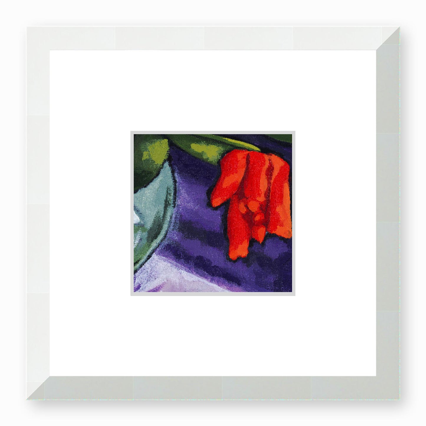 Framed Fine Art Print, Faux Mat - 12x12 inches | Red Tulips in Acrylic, FMS-1111-002, Prints, Fine art, White Frame, 30 x 30 cm ,12 x 12 inches