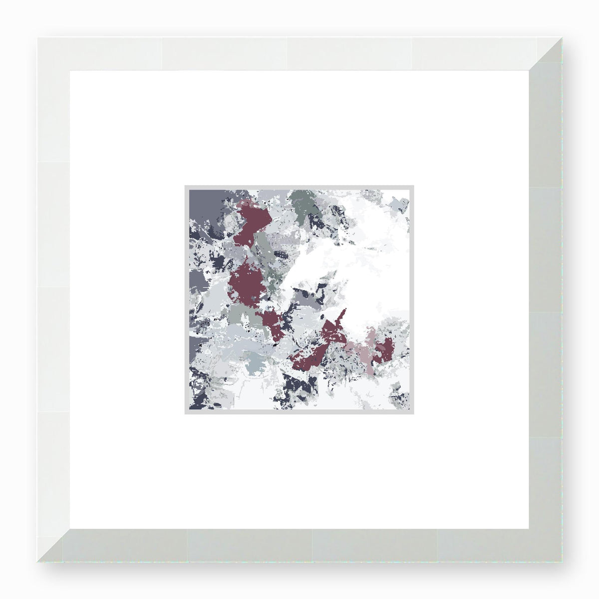 Plum Garden Abstract Graphic Art Print with Faux Mat Board | 30 x 30 cm / 12 x 12 inches | White Frame