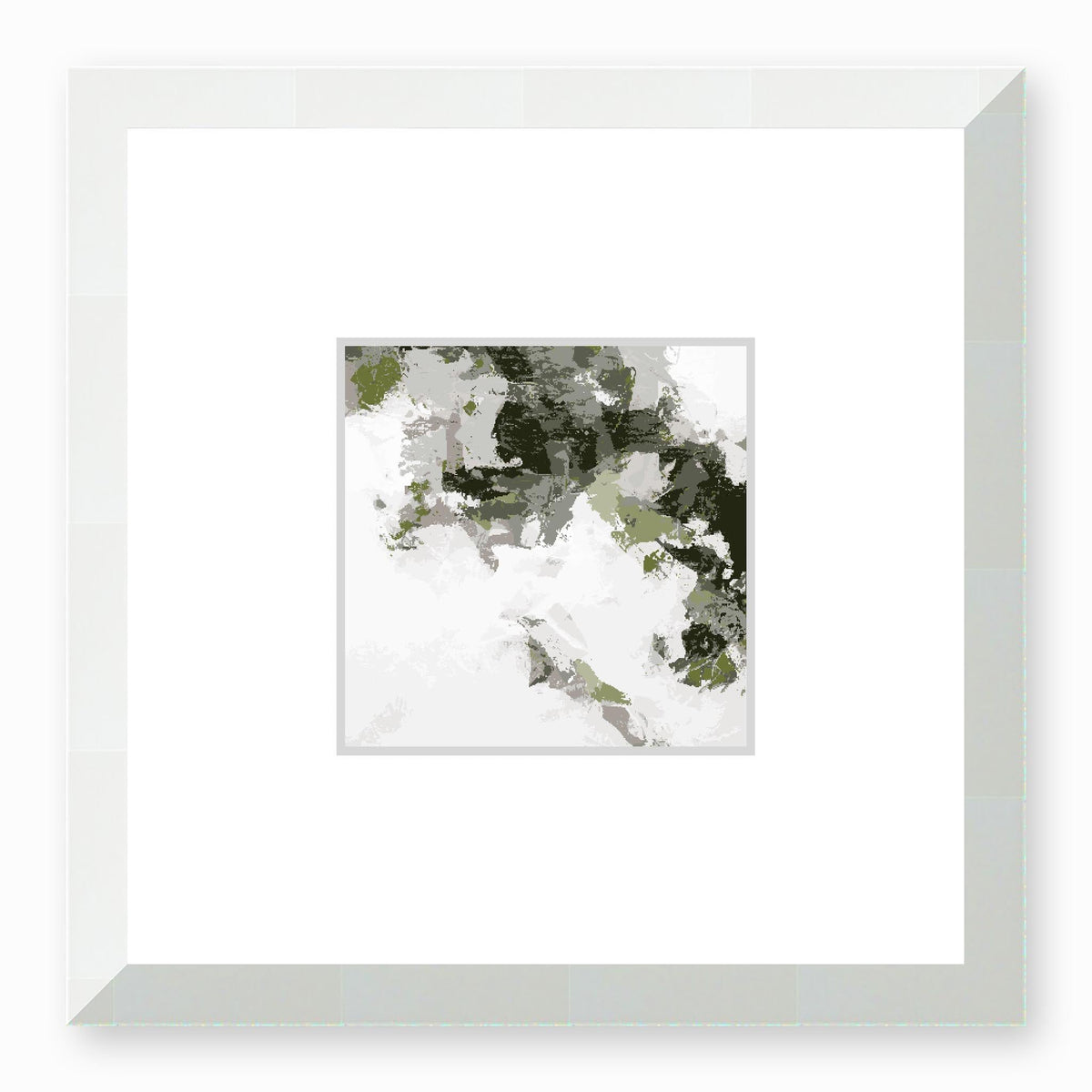 Sage Stone Abstract Graphic Art Print with Faux Mat Board | 30 x 30 cm / 12 x 12 inches | White Frame