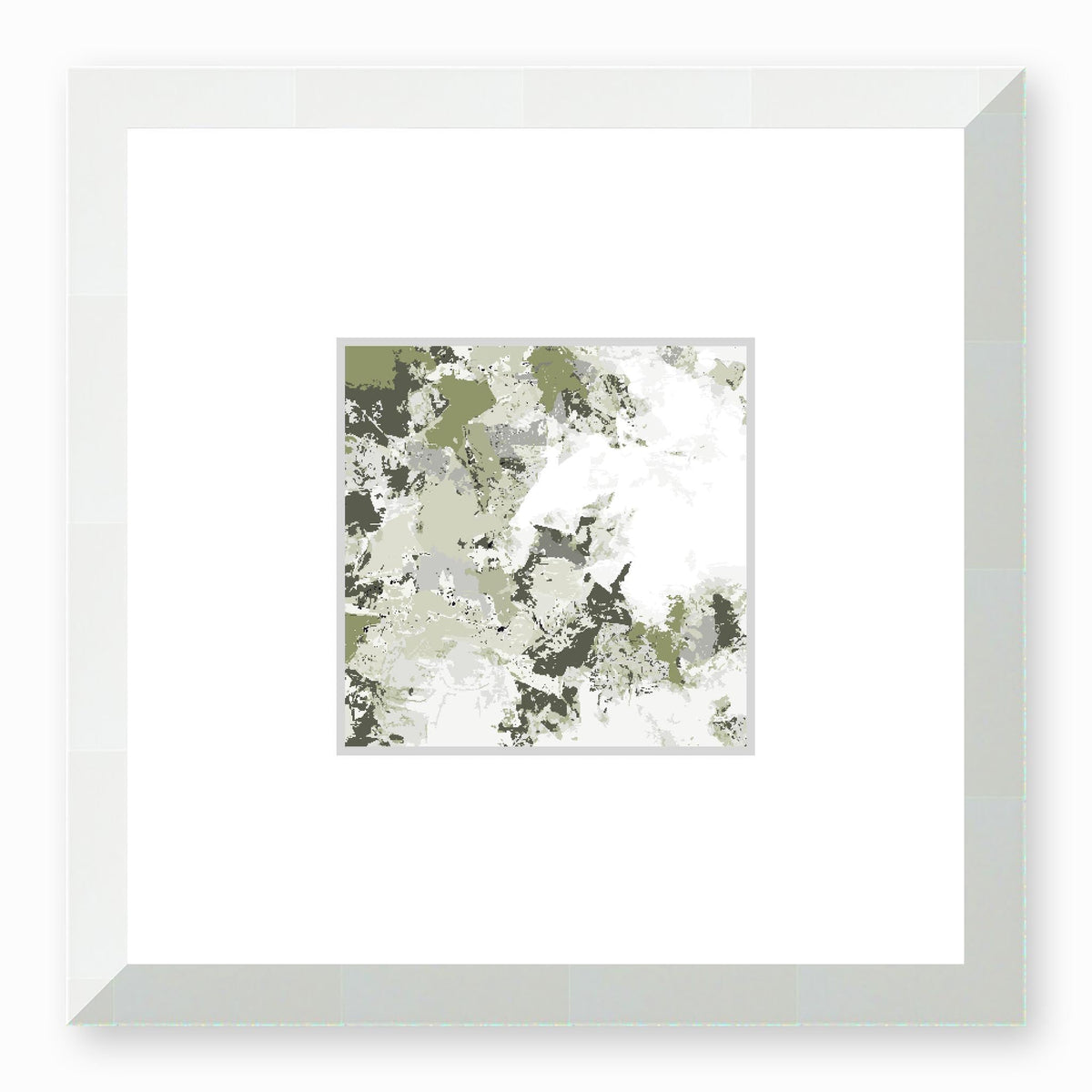 Pistachio Mist Abstract Graphic Art Print with Faux Mat Board | 30 x 30 cm / 12 x 12 inches | White Frame