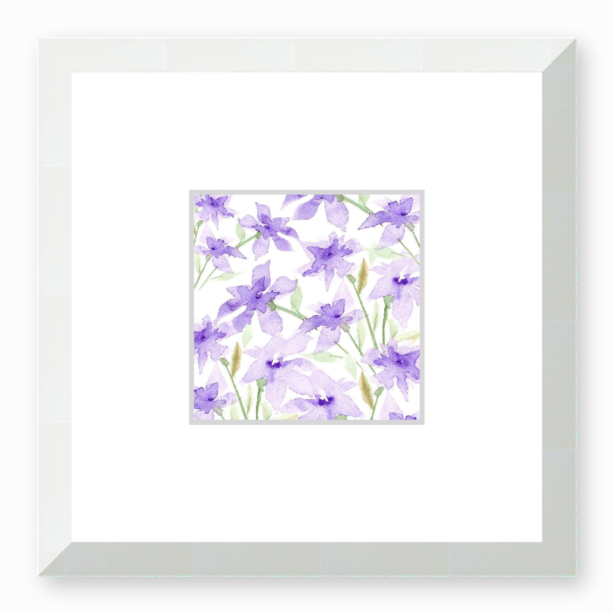 Soft Purple Bloom Framed Fine Art Watercolour Print | 30 x 30 cm / 12 x 12 inches | White Frame