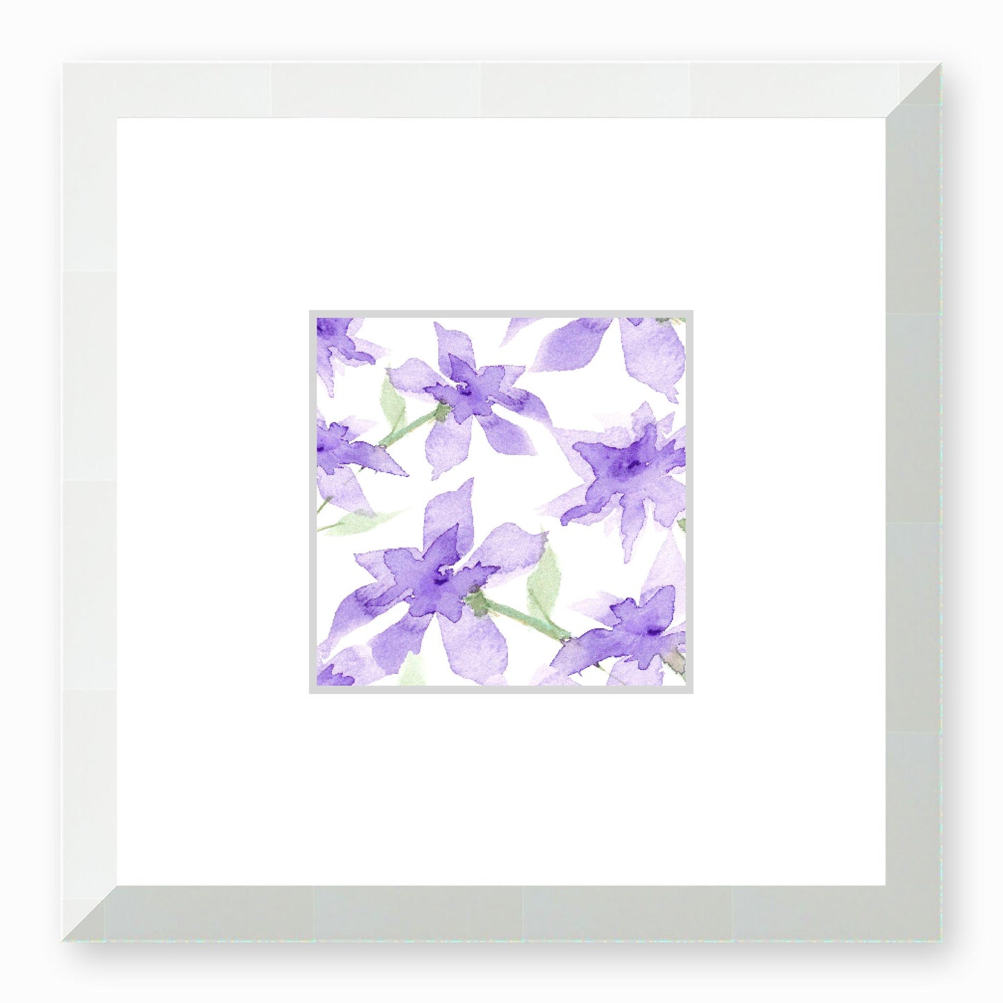 Framed Fine Art Print, Faux Mat - 12x12 inches | Purple Floral Watercolour, fms-1320-004, Prints, Fine art, White Frame, 30 x 30 cm ,12 x 12 inches