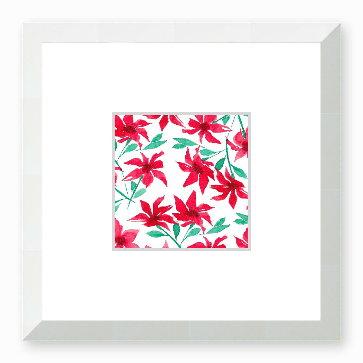 Scarlet Bloom Framed Fine Art Watercolour Print | 30 x 30 cm / 12 x 12 inches | White Frame