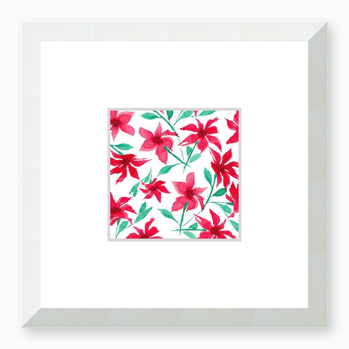Scarlet Bloom Framed Fine Art Watercolour Print | 30 x 30 cm / 12 x 12 inches | White Frame