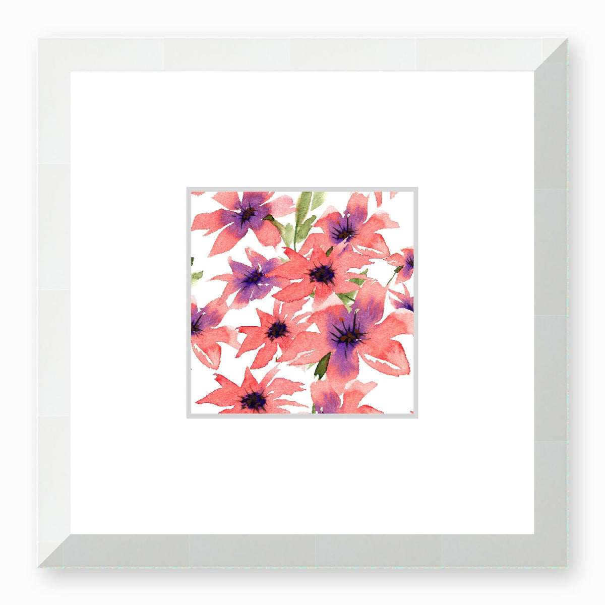 Coral Bloom Framed Fine Art Watercolour Print | 30 x 30 cm / 12 x 12 inches | White Frame