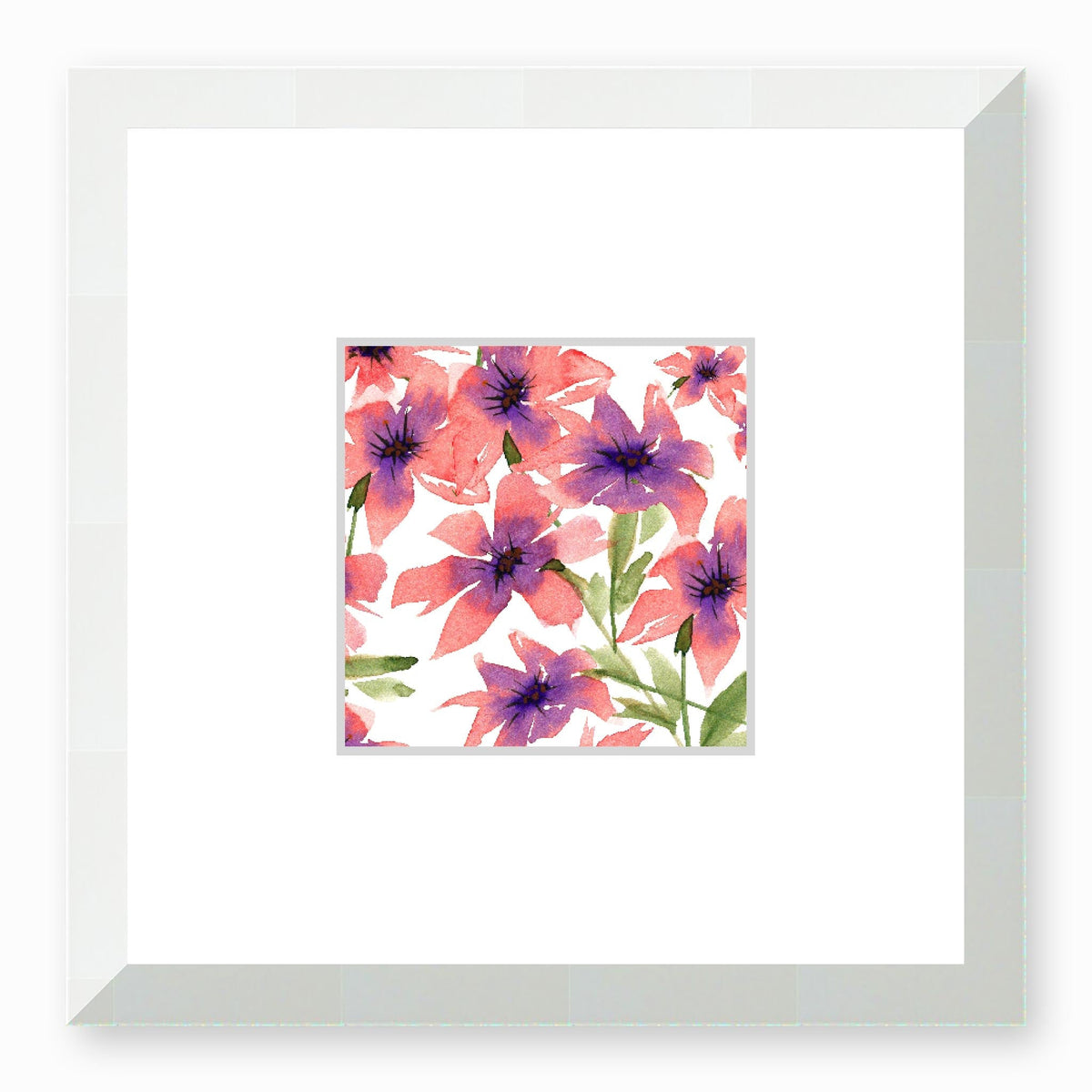 Coral Bloom Framed Fine Art Watercolour Print | 30 x 30 cm / 12 x 12 inches | White Frame