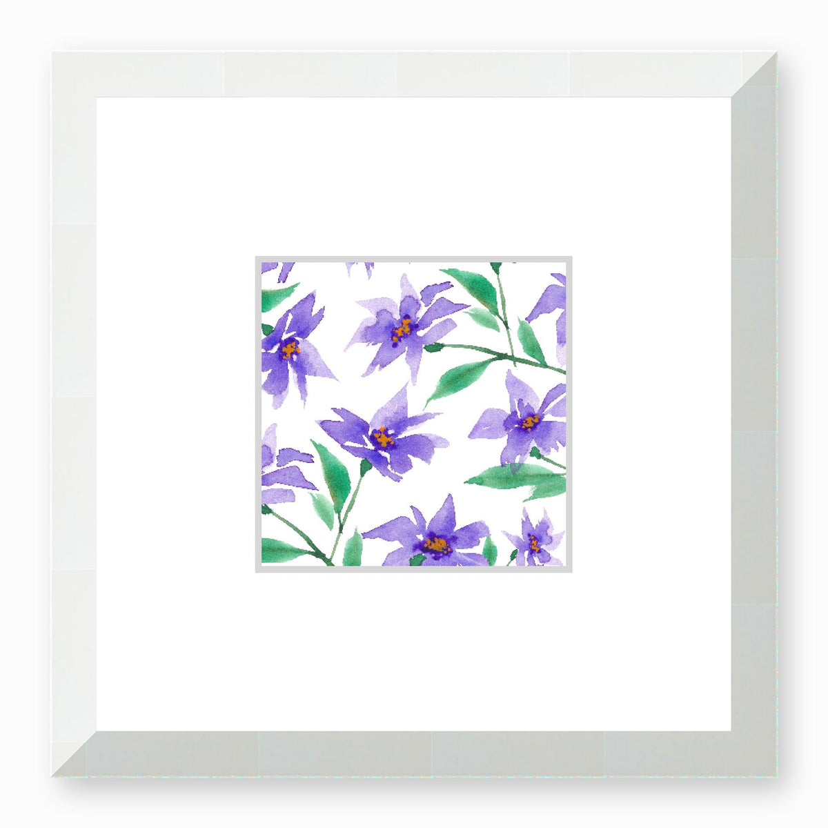 Purple Bloom Framed Fine Art Watercolour Print | 30 x 30 cm / 12 x 12 inches | White Frame
