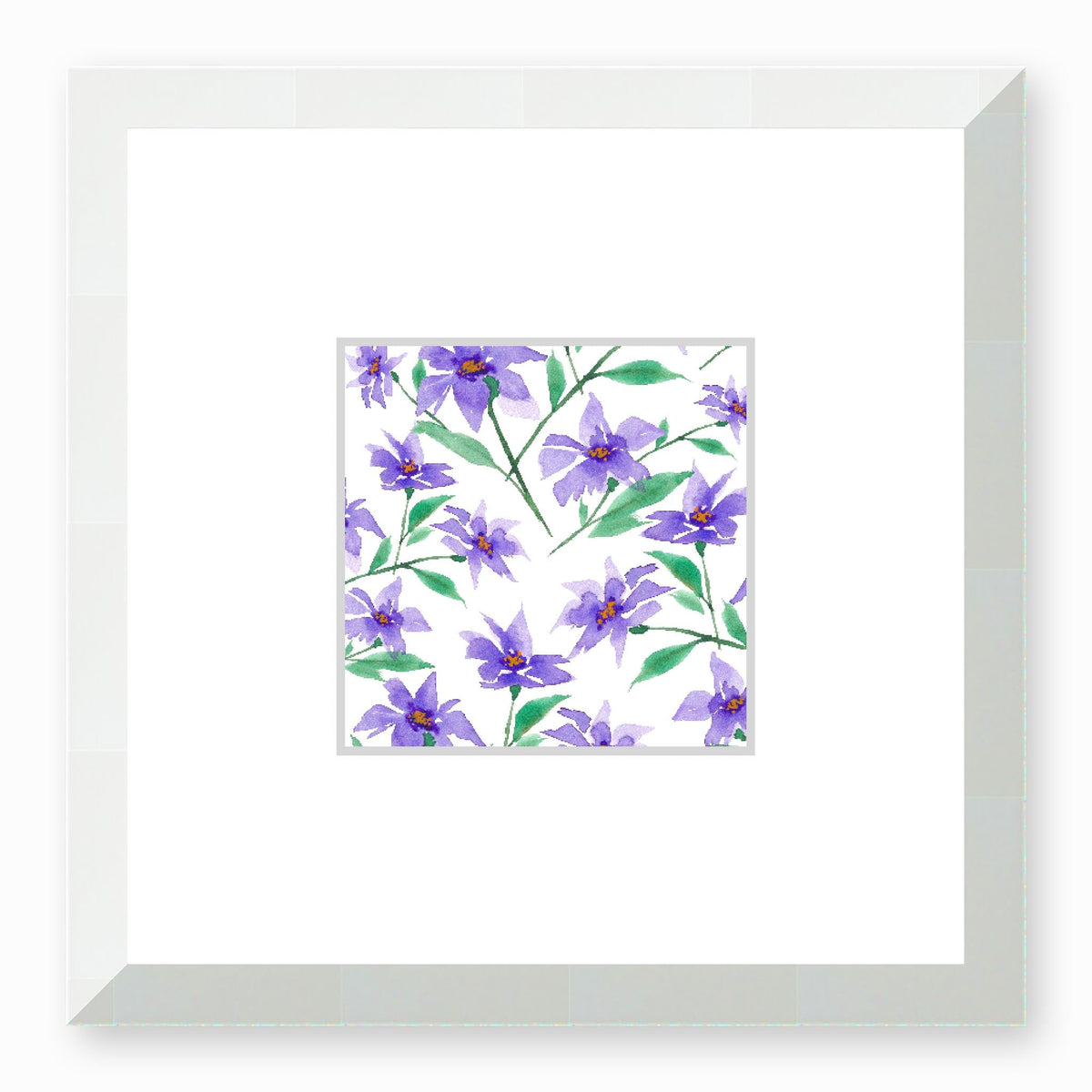 Purple Bloom Framed Fine Art Watercolour Print | 30 x 30 cm / 12 x 12 inches | White Frame