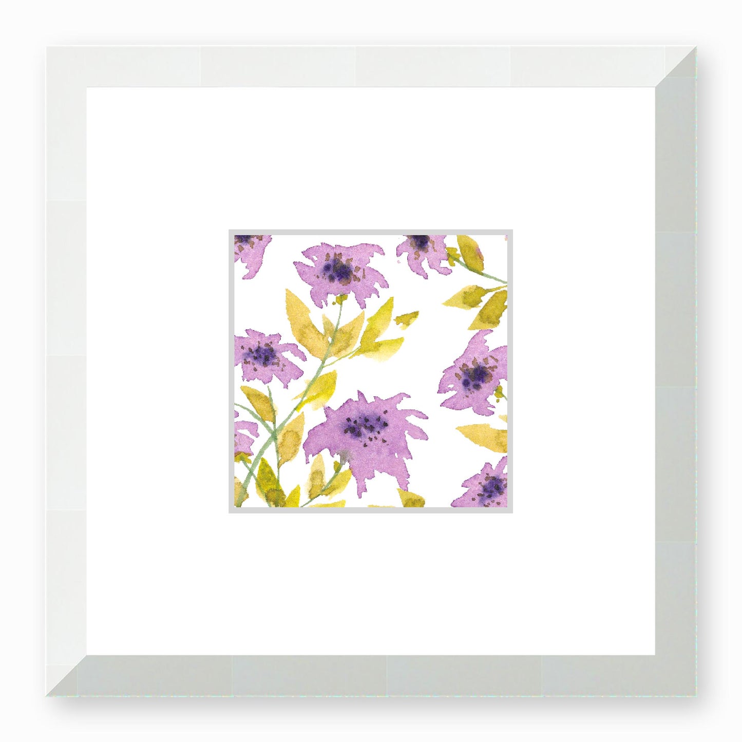 Framed Fine Art Print, Faux Mat - 12x12 inches | Mauve Floral Watercolour, fms-1360-001, Prints, Fine art, White Frame, 30 x 30 cm ,12 x 12 inches