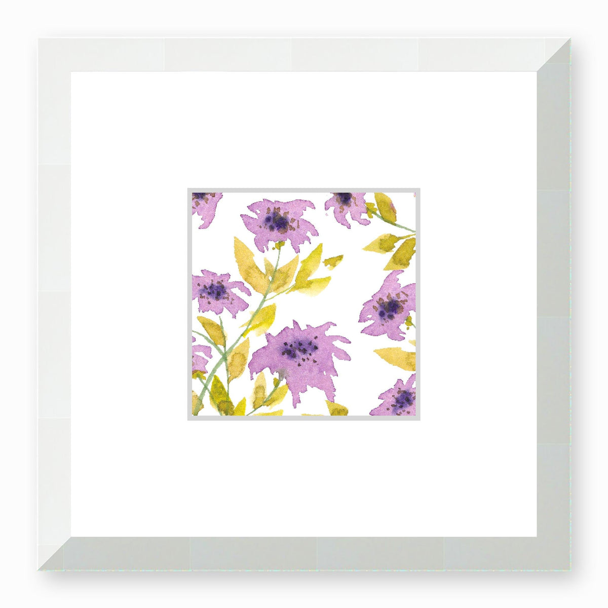 Mauve Bloom Framed Fine Art Watercolour Print | 30 x 30 cm / 12 x 12 inches | White Frame