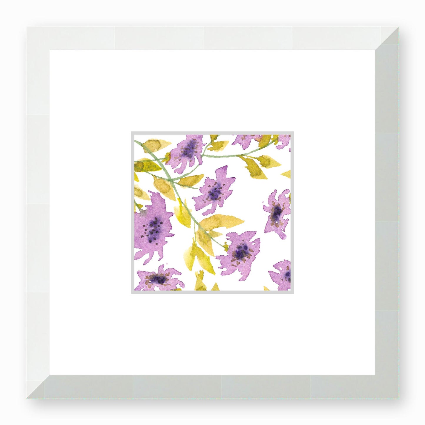 Framed Fine Art Print, Faux Mat - 12x12 inches | Mauve Floral Watercolour, fms-1360-002, Prints, Fine art, White Frame, 30 x 30 cm ,12 x 12 inches
