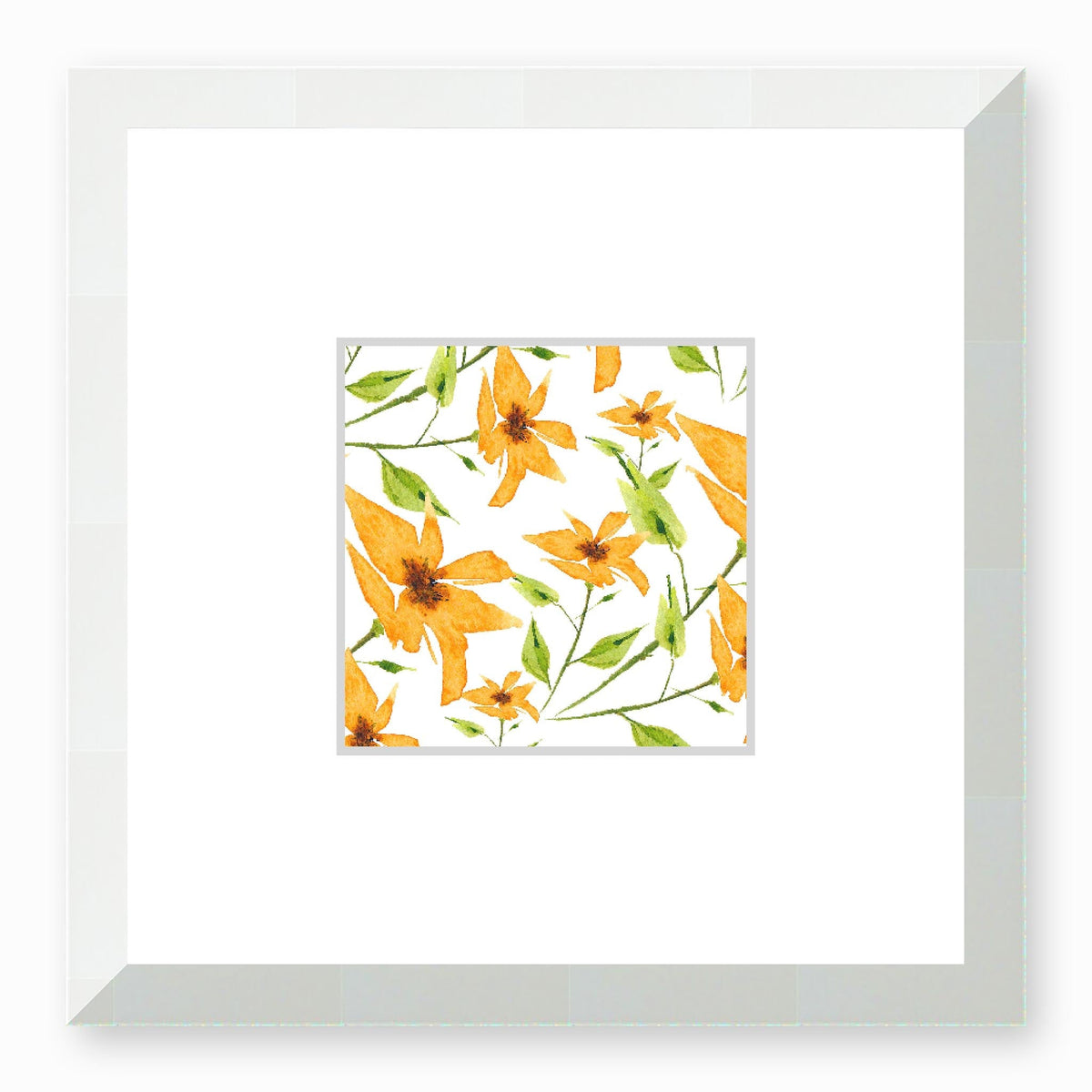 Citrine Bloom Framed Fine Art Watercolour Print | 30 x 30 cm / 12 x 12 inches | White Frame