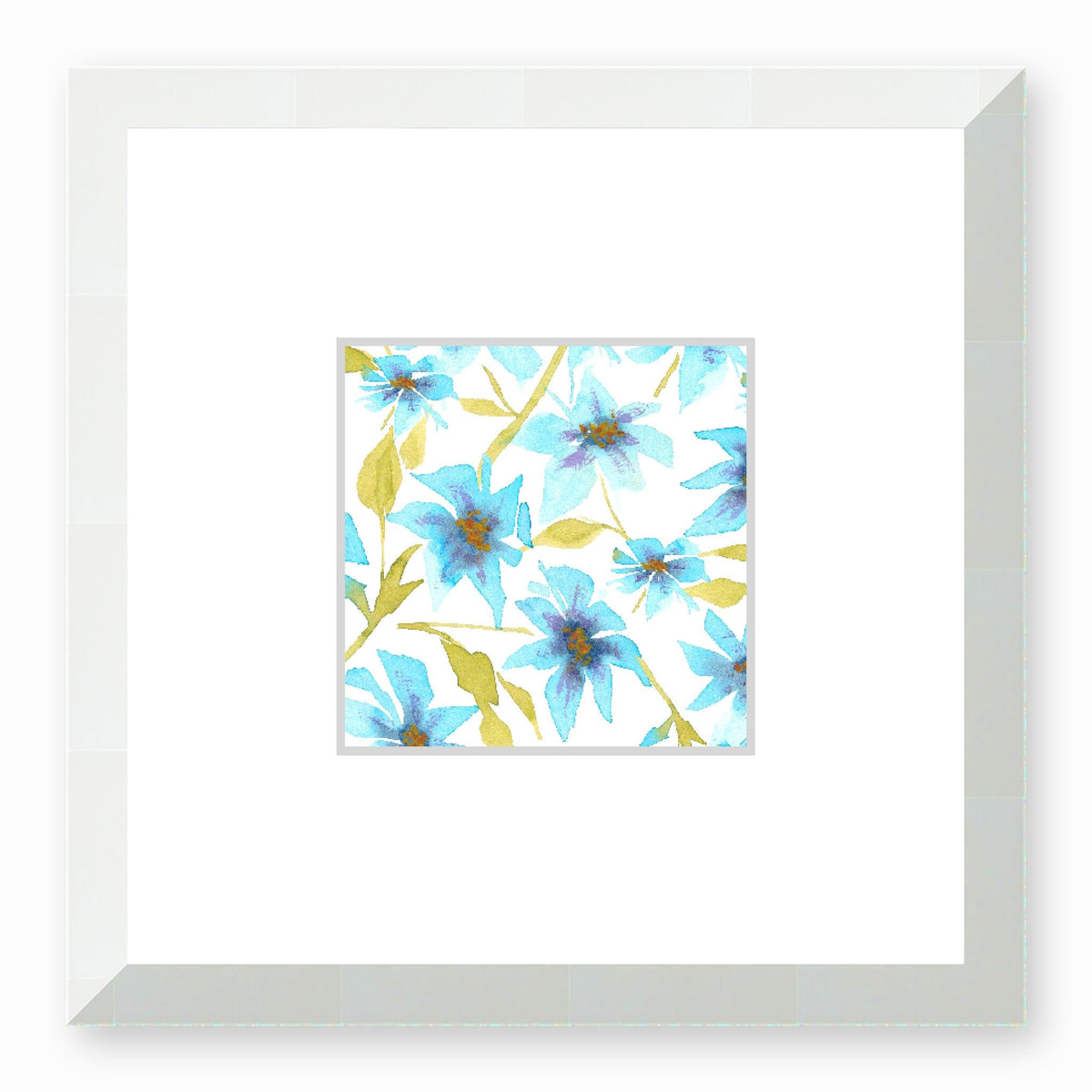 Cerulean Bloom Framed Fine Art Watercolour Print | 30 x 30 cm / 12 x 12 inches | White Frame