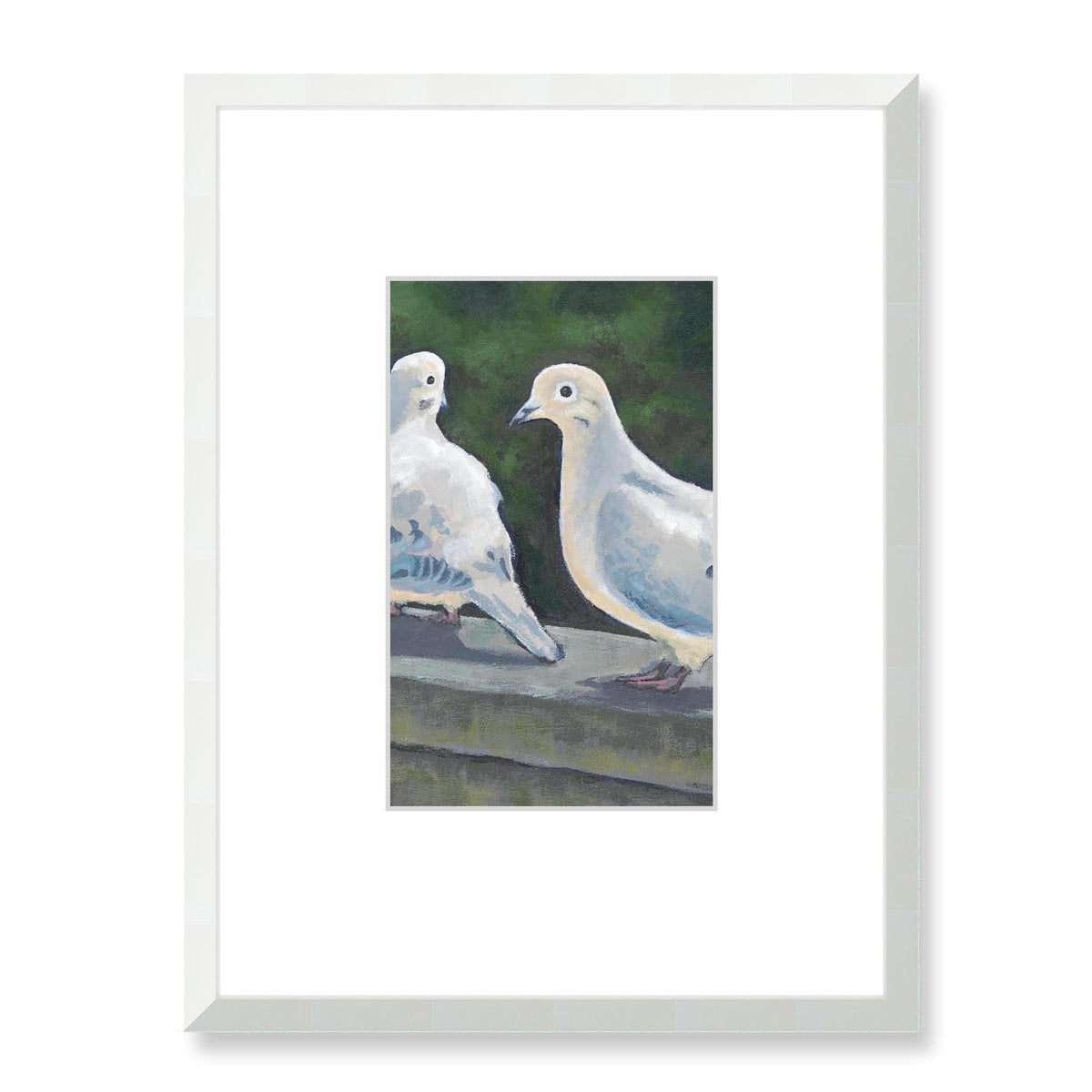 Mourning Doves Framed Fine Art Print with Faux Mat Board | 45 x 60 cm / 18 x 24 inches | White Frame