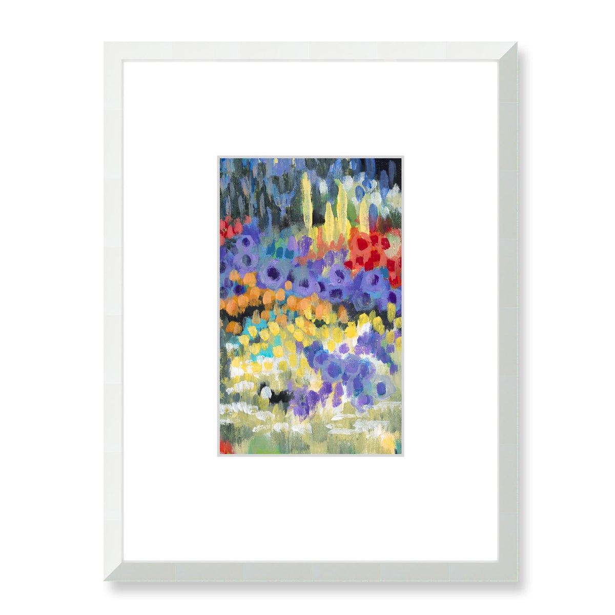 Wildflower Garden Framed Fine Art Print with Faux Mat Board | 45 x 60 cm / 18 x 24 inches | White Frame