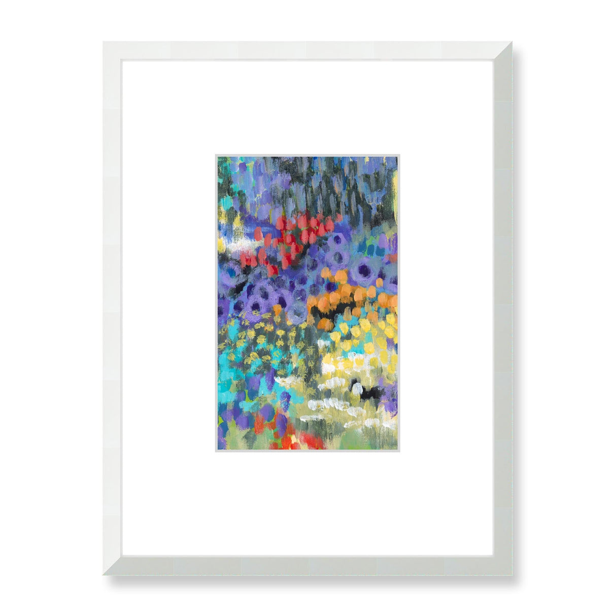 Wildflower Garden Framed Fine Art Print with Faux Mat Board | 45 x 60 cm / 18 x 24 inches | White Frame