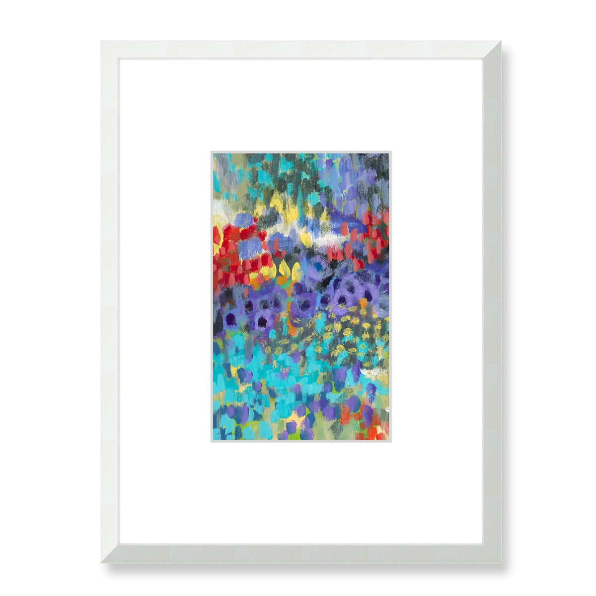 Wildflower Garden Framed Fine Art Print with Faux Mat Board | 45 x 60 cm / 18 x 24 inches | White Frame