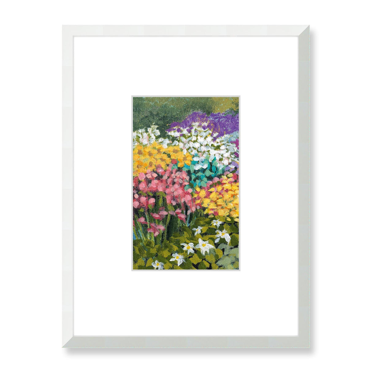 Floral Garden Framed Fine Art Print with Faux Mat Board | 45 x 60 cm / 18 x 24 inches | White Frame
