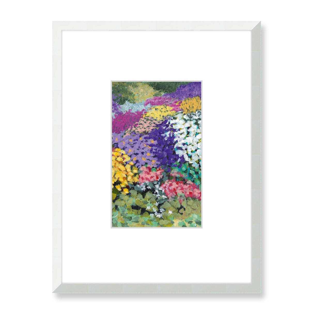 Floral Garden Framed Fine Art Print with Faux Mat Board | 45 x 60 cm / 18 x 24 inches | White Frame