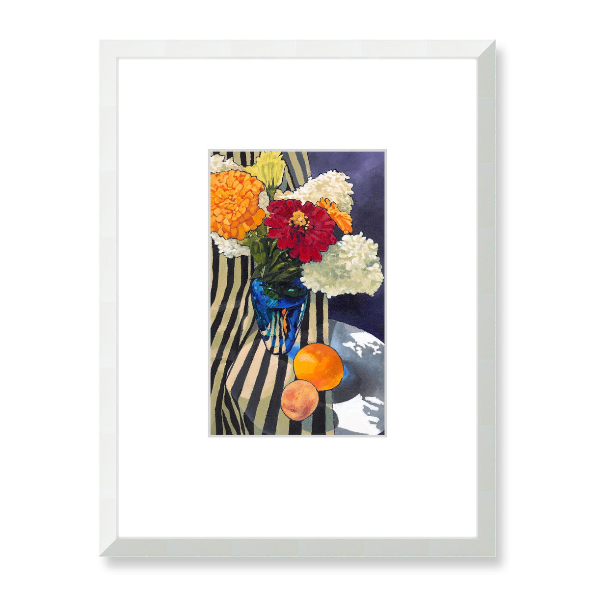 Hydrangea Garden Framed Fine Art Print with Faux Mat Board | 45 x 60 cm / 18 x 24 inches | White Frame