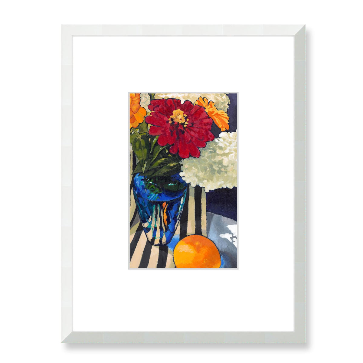 Hydrangea Garden Framed Fine Art Print with Faux Mat Board | 45 x 60 cm / 18 x 24 inches | White Frame