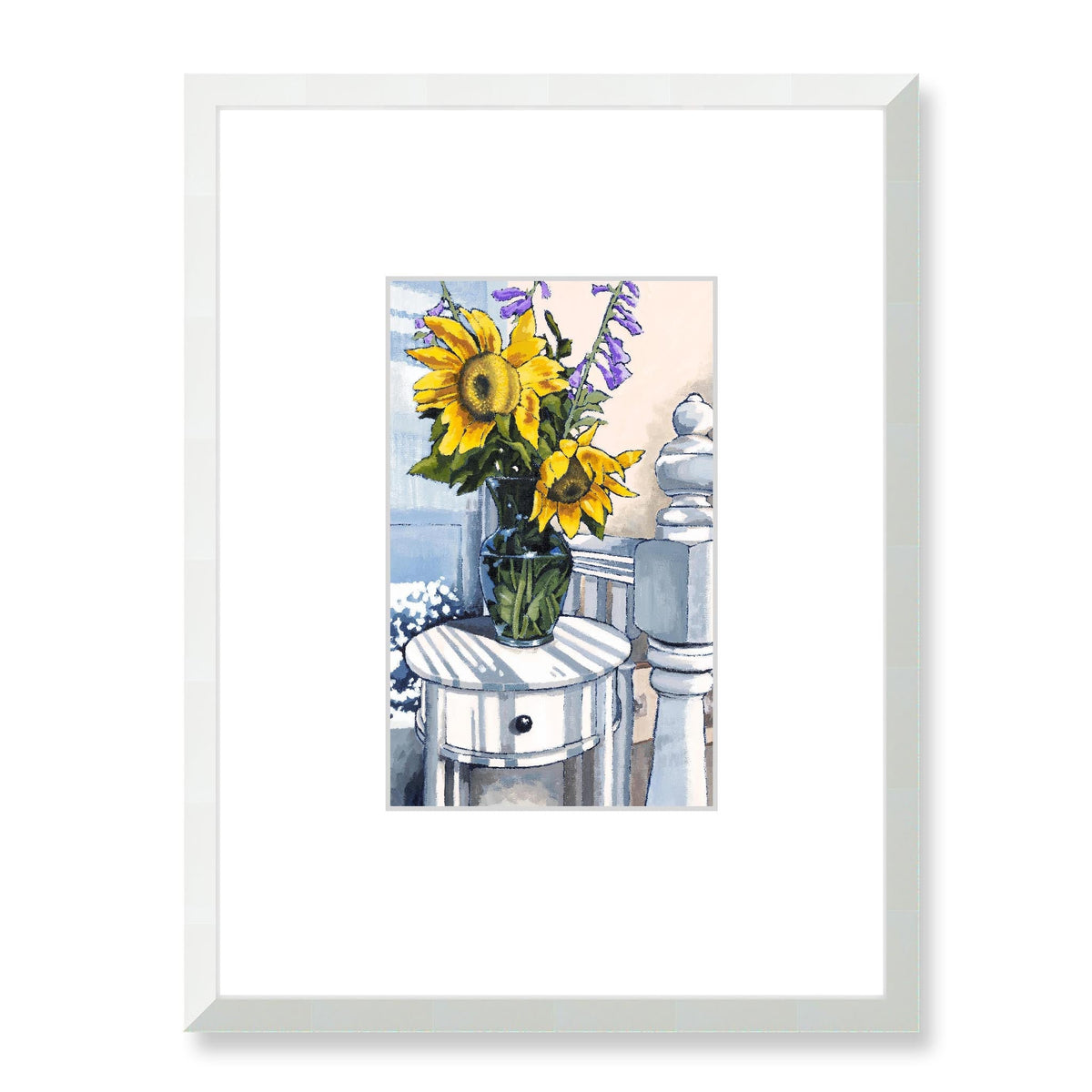 Sunflowers Framed Fine Art Print with Faux Mat Board | 45 x 60 cm / 18 x 24 inches | White Frame