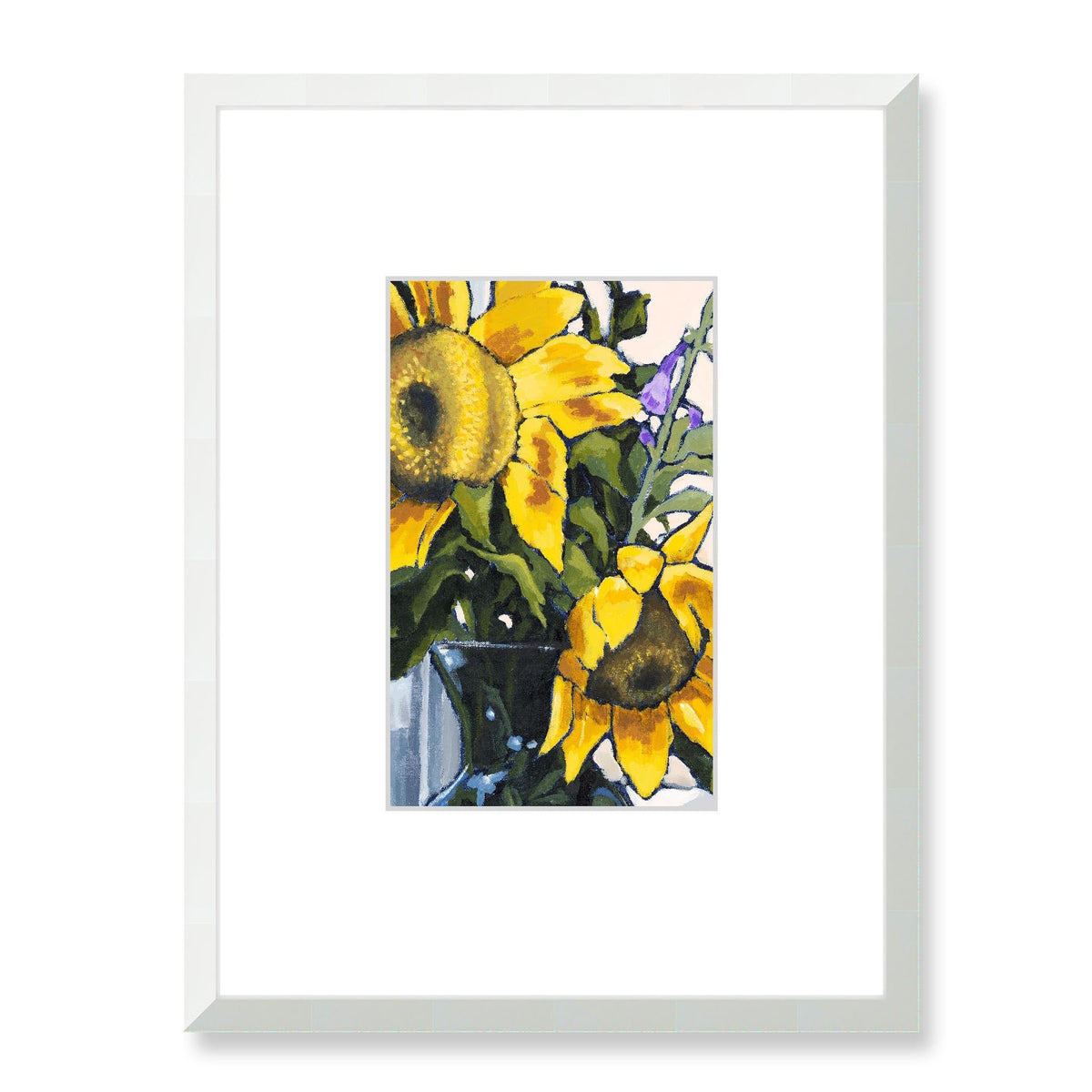 Sunflowers Framed Fine Art Print with Faux Mat Board | 45 x 60 cm / 18 x 24 inches | White Frame