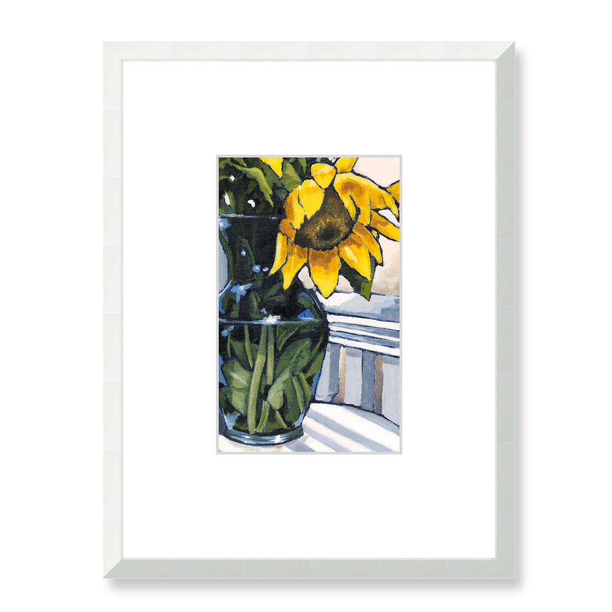Sunflowers Framed Fine Art Print with Faux Mat Board | 45 x 60 cm / 18 x 24 inches | White Frame