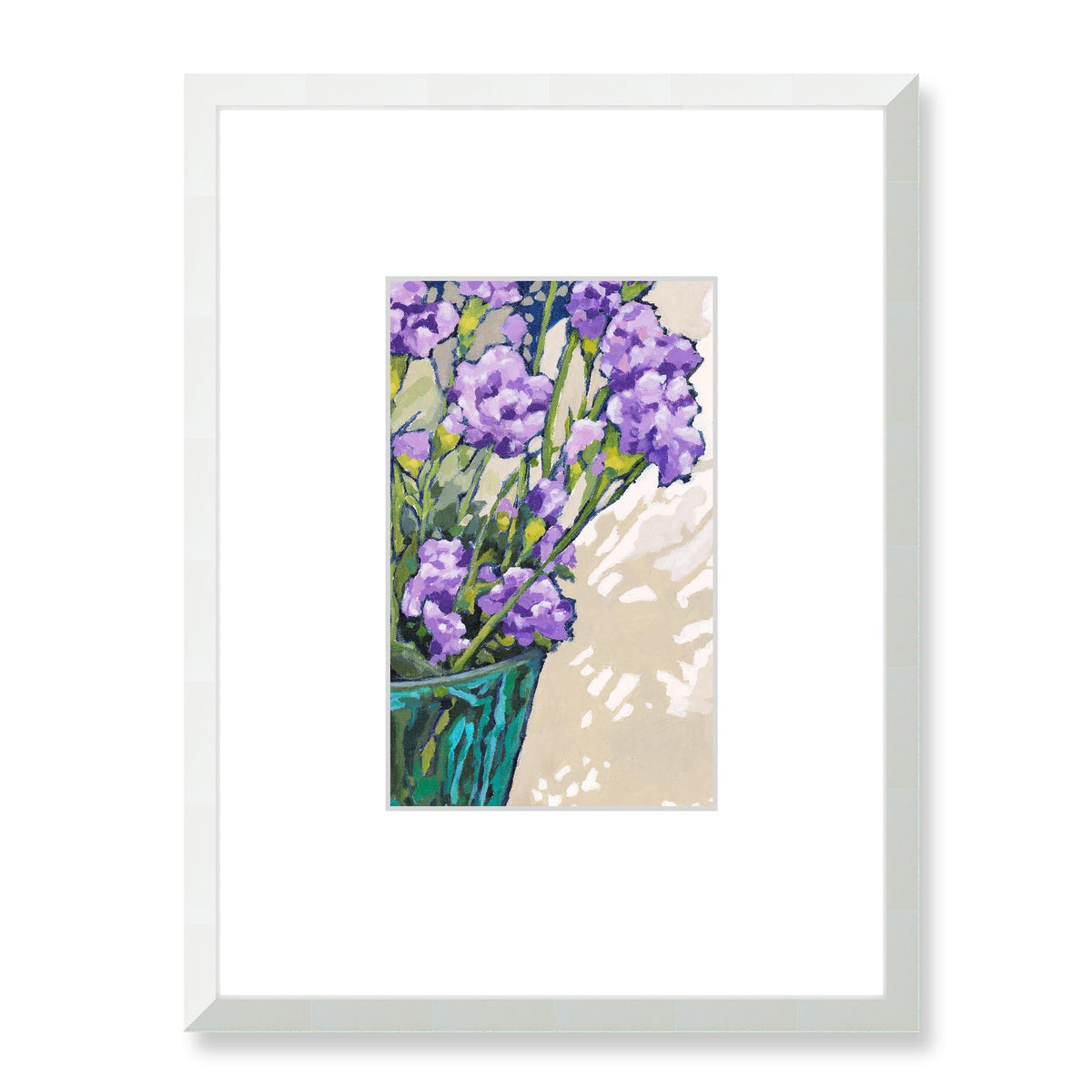 Mauve Carnations Framed Fine Art Print with Faux Mat Board | 45 x 60 cm / 18 x 24 inches | White Frame