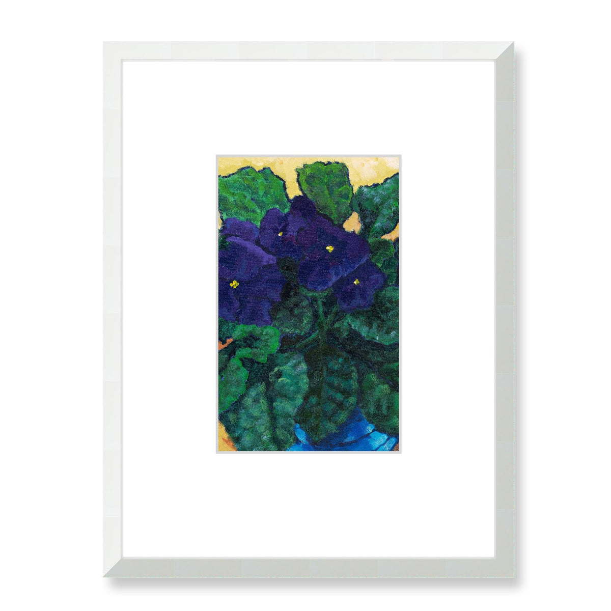African Violets Framed Fine Art Print with Faux Mat Board | 45 x 60 cm / 18 x 24 inches | White Frame