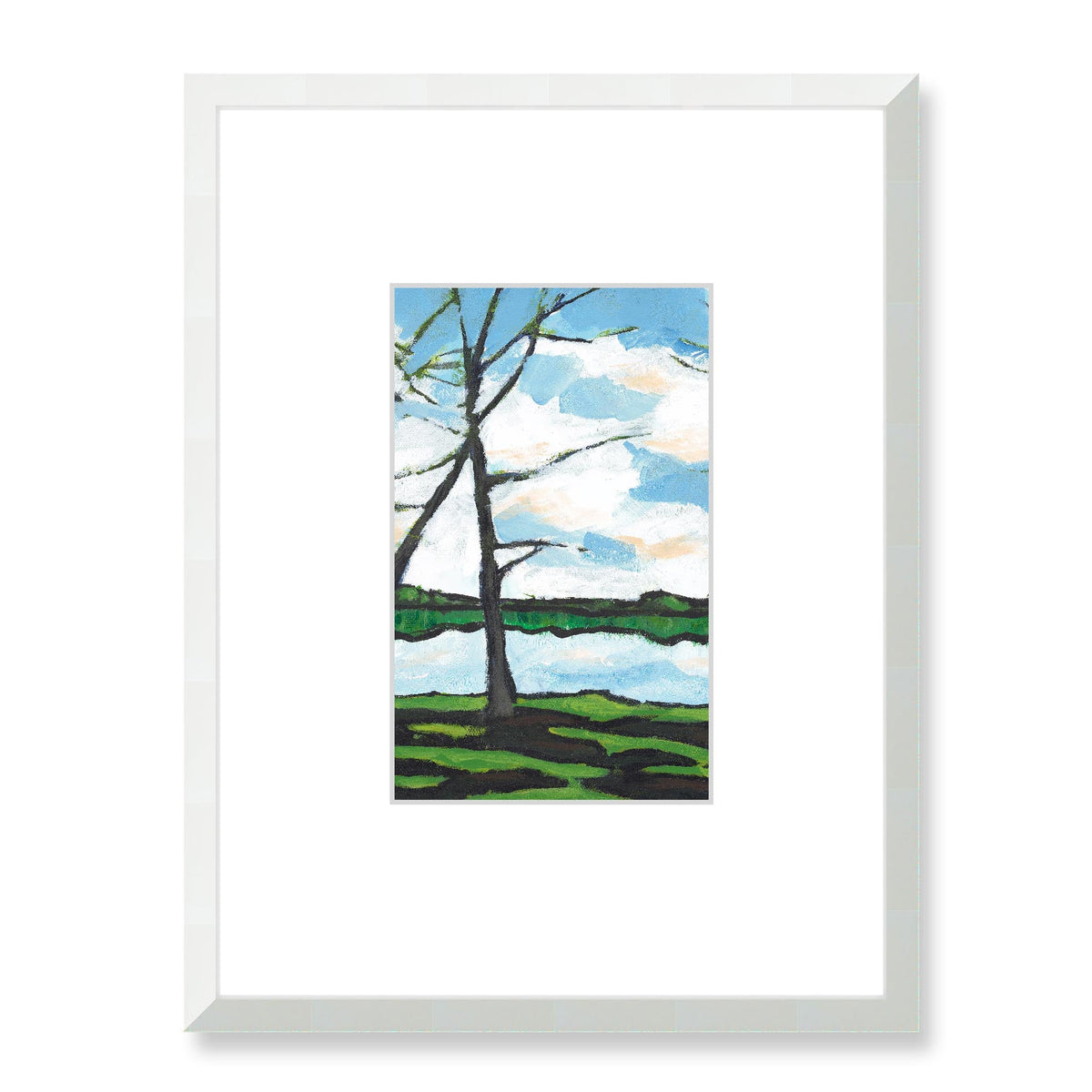 Lakeshore Framed Fine Art Print with Faux Mat Board | 45 x 60 cm / 18 x 24 inches | White Frame