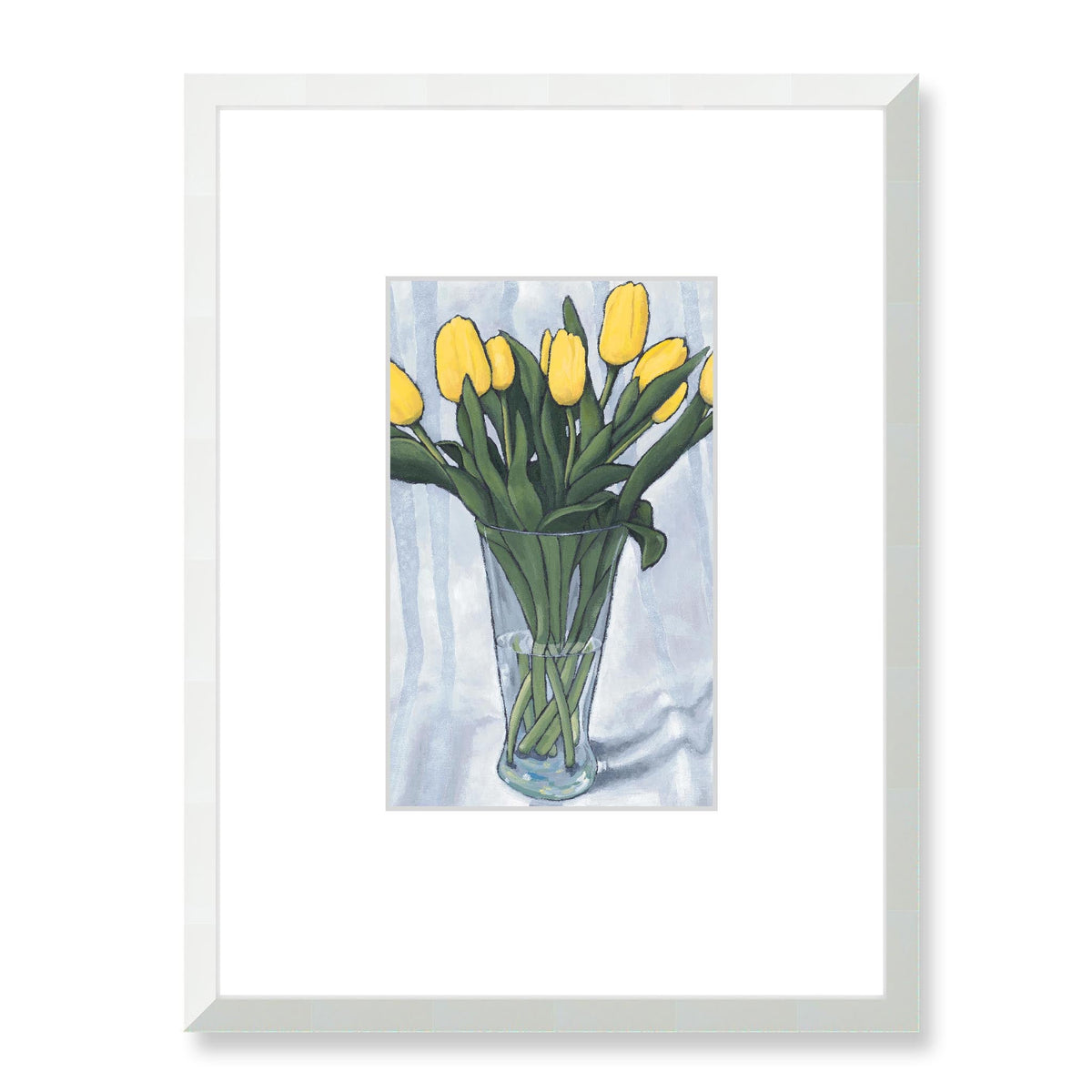 Yellow Tulips Framed Fine Art Print with Faux Mat Board | 45 x 60 cm / 18 x 24 inches | White Frame
